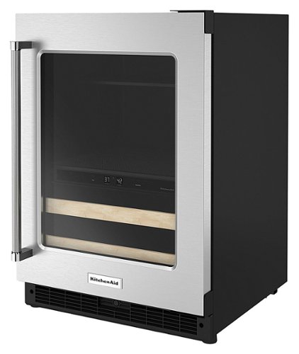 KitchenAid - 14-Bottle Dual Zone Beverage Cooler with Glass Door and Metal-Front Racks - Black Cabinet/Stainless Steel Doors