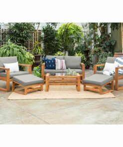 Walker Edison - 6-Piece Canyon Modern Acacia Patio Chat Set - Brown