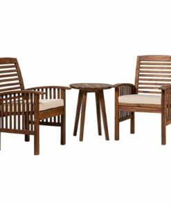 Walker Edison - 3-Piece Camden Acacia Wood Patio Porch Chat Set - Dark Brown