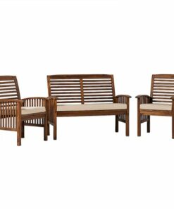 Walker Edison - Modern 3-Piece Slat-Back Acacia Wood Chat Set - Dark Brown