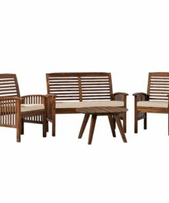 Walker Edison - 4-Piece Camden Acacia Wood Patio Chat Set - Dark Brown