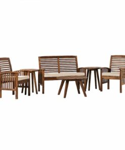 Walker Edison - 6-Piece Camden Acacia Wood Patio Chat Set - Dark Brown