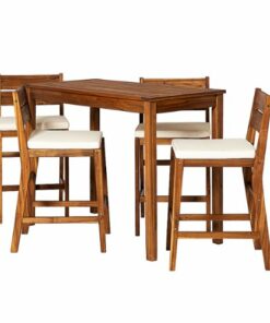 Walker Edison - 5-Piece Acacia Wood Counter Height Dining Set - Brown