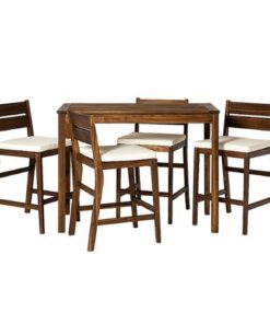 Walker Edison - 5-Piece Acacia Wood Counter Height Dining Set - Dark Brown