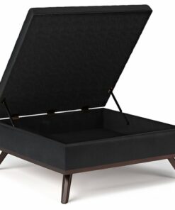 Simpli Home - Owen 36 inch Wide Mid Century Modern Square Coffee Table Storage Ottoman - Midnight Black