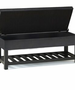 Simpli Home - Cosmopolitan 44 inch Wide Traditional Rectangle Storage Ottoman Bench with Open Bottom in Faux Leather - Distressed Black