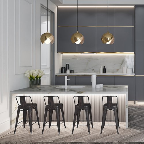Simpli Home - Rayne Industrial Metal 24 inch Counter Height Stool (Set of 2) in - Distressed Black