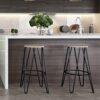 Simpli Home - Simeon 30 inch Metal Bar Stool with Wood Seat - Natural / Black