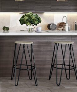 Simpli Home - Simeon 30 inch Metal Bar Stool with Wood Seat - Natural / Black