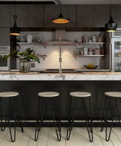 Simpli Home - Simeon Industrial Metal 26 inch Metal Counter Height Stool with Wood Seat (Set of 2) in - Natural / Black