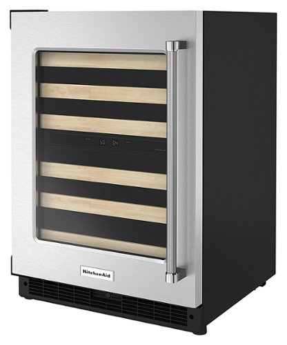 KitchenAid - 46-Bottle Dual-Zone Wine Cellar with Glass Door and Wood-Front Racks - Black cabinet/stainless steel doors