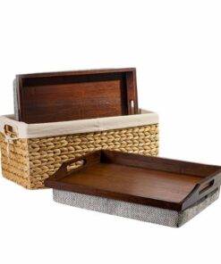 Rossie Home - Lap Tray set of 2 with Basket - Espresso Bamboo