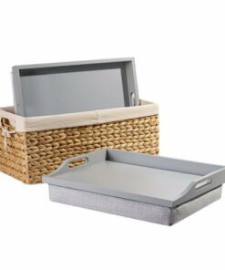 Rossie Home - Lap Tray set of 2 with Basket - Calming Gray Wood