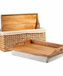 Rossie Home - Lap Tray set of 2 with Basket - Golden Saddle Acacia