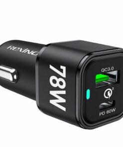 Rexing - 78W Vehicle Quick Charger with 1 USB-C & 1 USB Port Compatible with iPhone and Samsung Note - Black