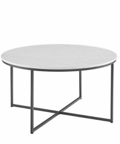 Walker Edison - 36” Modern Glam Faux Marble Round Coffee Table - Faux White Marble/Black