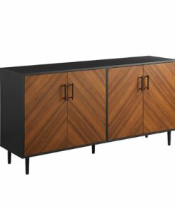 Walker Edison - 58” Mid Century Modern Bookmatch Buffet - Acorn Bookmatch / Solid Black