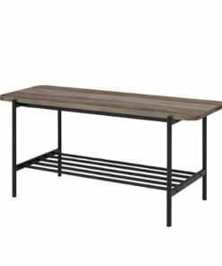 Walker Edison - 40” Industrial Wood and Metal Mesh Bench - Grey Wash