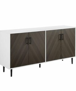 Walker Edison - 58” Mid Century Modern Bookmatch Buffet - Ash Brown Bookmatch / Solid White