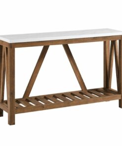 Walker Edison - 52" Rustic A Frame Entry Table - Faux White Marble/Walnut