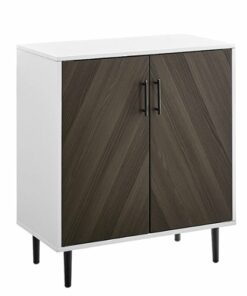 Walker Edison - 28” Mid Century 2 Door Bookmatch Accent Cabinet - Ash Brown Bookmatch/Solid White