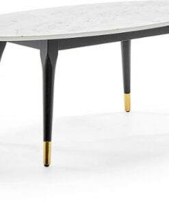 Elle Decor - Clemintine Mid-Century Oval Coffee Table with Brass Accents - White Marble Print