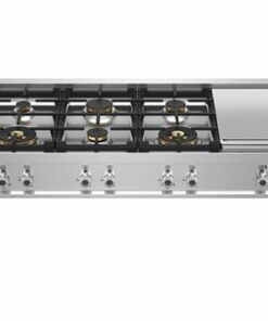 Bertazzoni - Professional Series 48” Gas Rangetop with 6 Brass Burners with Electric Griddle. - Stainless steel