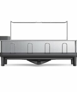 simplehuman - Kitchen Dish Drying Rack With Swivel Spout, Fingerprint-Proof Stainless Steel Frame - Grey Plastic