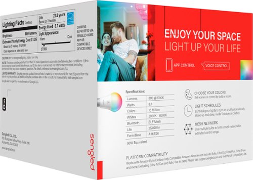 Sengled - Smart A19 LED 60W Bulb Bluetooth Mesh Works with Amazon Alexa (4-pack) - Multicolor