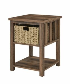 Walker Edison - 18” Mission Style Side Table with Storage Basket - Rustic Oak