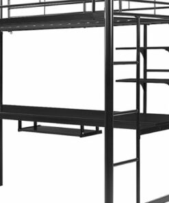 Walker Edison - Premium Metal Full Size Loft Bed with Wood Workstation - Black