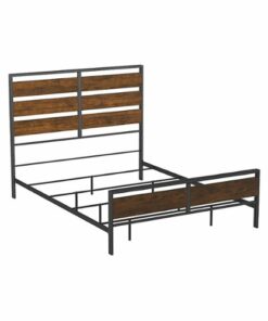 Walker Edison - Industrial Queen Size Metal and Wood Plank Bed - Brown