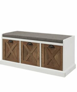 Walker Edison - 40” Farmhouse Storage Bench with Top Cushion - Rustic Oak/Brushed White/Storm Grey