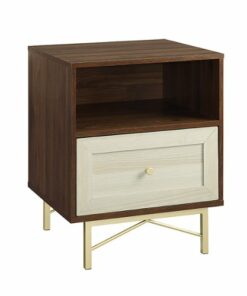 Walker Edison - 20” Contemporary 1 Drawer Gold Accent Nightstand - Dark Walnut/White Poplar