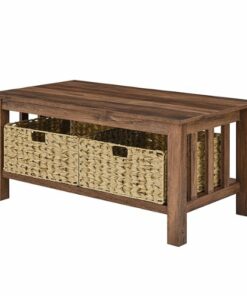 Walker Edison - 40” Mission Style Coffee Table with Storage Bins - Rustic Oak
