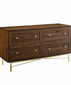 Walker Edison - 56” Contemporary 4 Drawer Gold Accent Dresser - Dark Walnut