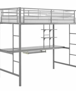 Walker Edison - Premium Metal Twin Loft Bed with Workstation - Silver