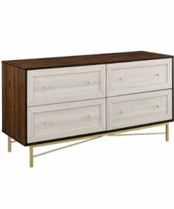 Walker Edison - 56” Contemporary 4 Drawer Gold Accent Dresser - Dark Walnut/White Poplar
