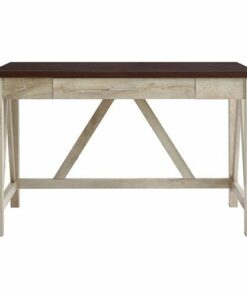 Walker Edison - 46" A Frame Modern Wood Computer Desk with Drawer - White Oak/Traditional Brown