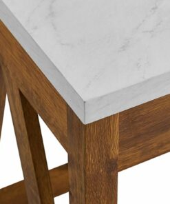 Walker Edison - 46" A Frame Modern Wood Computer Desk with Drawer - Natural Walnut/White Marble