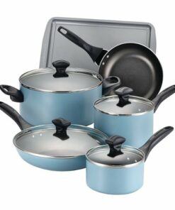 Farberware - Dishwasher Safe Aluminum Nonstick Cookware Pots and Pans Set 15-Piece - Aqua