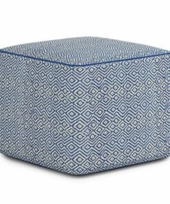 Simpli Home - Brynn Square Pouf - Patterned Blue and Natural