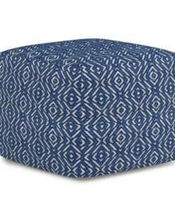 Simpli Home - Graham Square Pouf - Patterened Blue and Natural