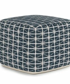Simpli Home - Noreen Square Pouf - Dark Blue and White