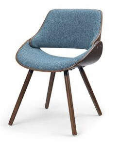 Simpli Home - Malden Mid Century Modern Bentwood Dining Chair with Wood Back in Woven Fabric - Denim Blue