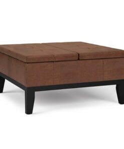 Simpli Home - Dover Square Coffee Table Storage Ottoman - Distressed Saddle Brown