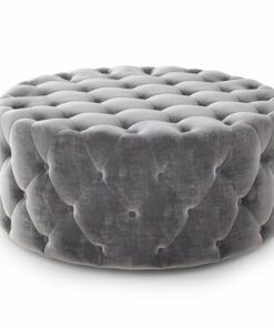 Simpli Home - Bergen Round Tufted Ottoman - Grey
