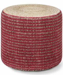 Simpli Home - Larissa Round Braided Pouf - Natural and Maroon