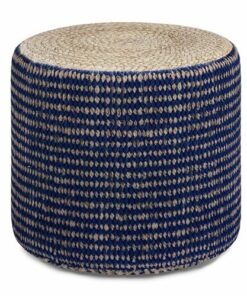 Simpli Home - Larissa Round Braided Pouf - Natural and Blue