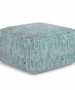Simpli Home - Nate Square Pouf - Patterned Teal Melange